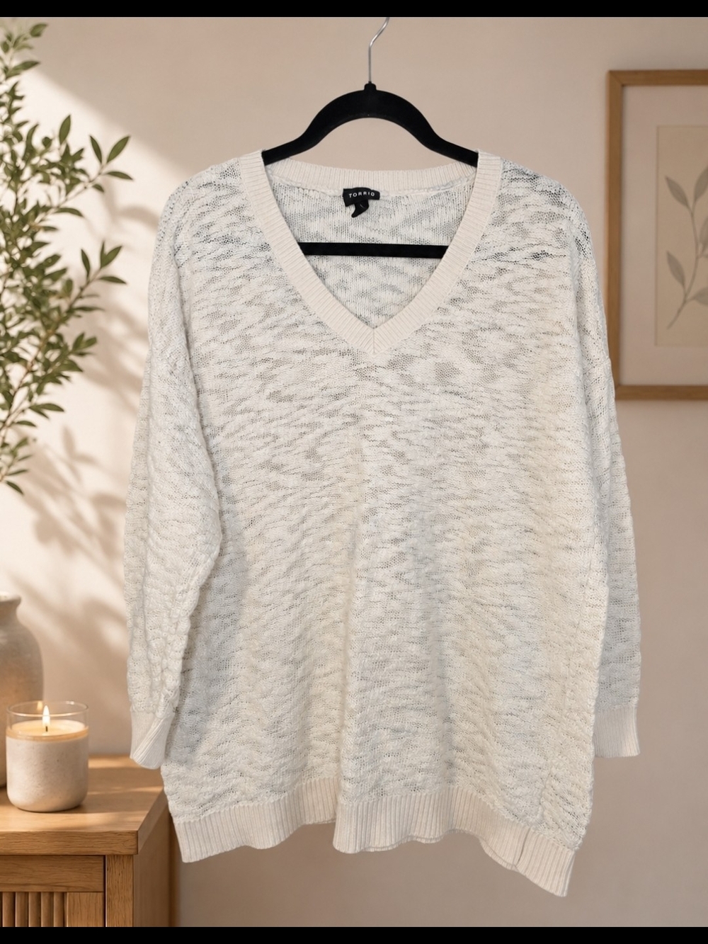 torrid Cream Textured V-Neck Sweater